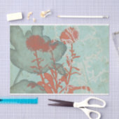 Silhouette van Rode Bloemen op Blauwgroen Achtergr Tissuepapier (Craft)