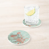 Silhouette van Rode Bloemen op Blauwgroen Achtergr Zandsteen Onderzetter (Zijkant)