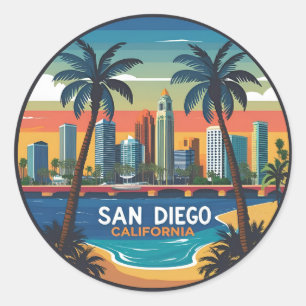 Silhouette van San Diego California Ronde Sticker