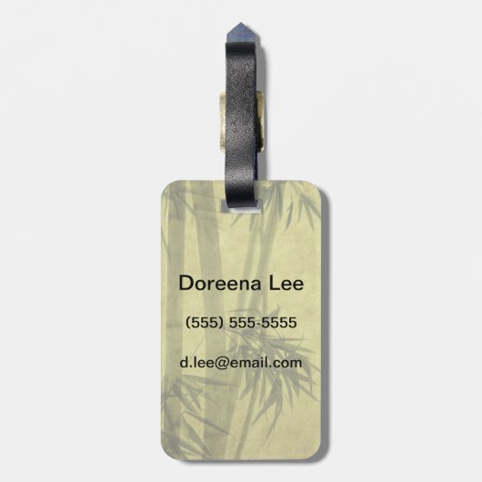 Silhouette van takken van bamboe, op papier bagagelabel (Achterkant verticaal)