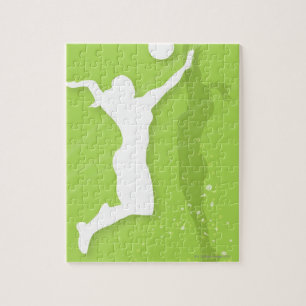 Silhouette van twee vrouwen die volleybal spelen legpuzzel