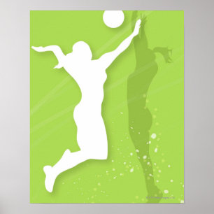 Silhouette van twee vrouwen die volleybal spelen poster