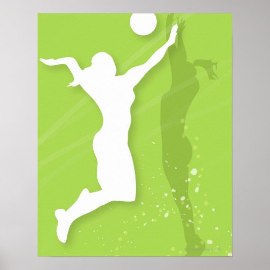 Silhouette van twee vrouwen die volleybal spelen poster (Voorkant)