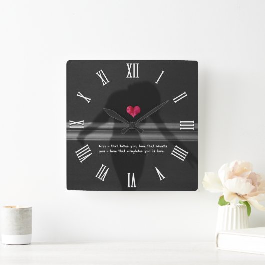 Silhouette van Vrouw met pony flower hart / Love Vierkante Klok (Huis)