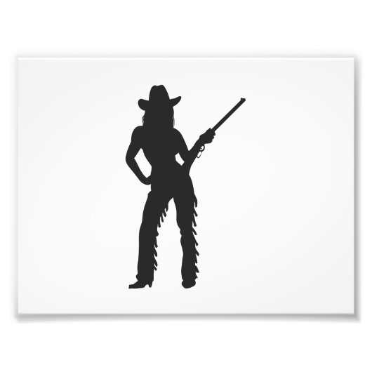 Silhouette van Western Cowgirl Foto Afdruk (Voorkant)