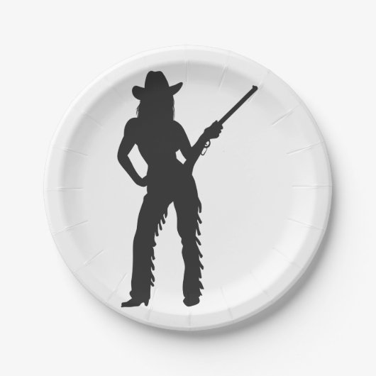 Silhouette van Western Cowgirl Papieren Bordje (Voorkant)
