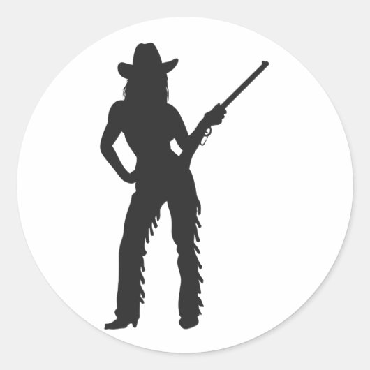 Silhouette van Western Cowgirl Ronde Sticker (Voorkant)