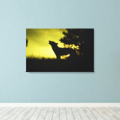 Silhouette van wolvenhowling canvas afdruk (Insitu (Houten vloer))