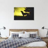 Silhouette van wolvenhowling canvas afdruk (Insitu (Slaapkamer))