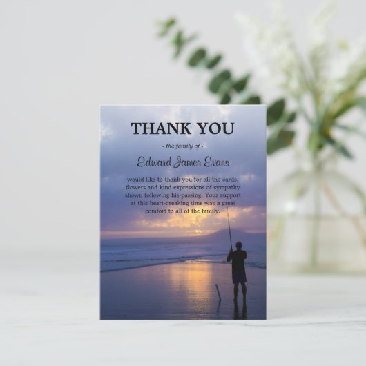 Silhouette Visser, Zonsondergang en Oceaan Dank u Bedankkaart (Staand voorkant)