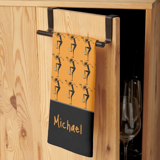 Silhouette Voetbal, Afrikaans Sinaasappel Theedoek (Derde Gevouwen)