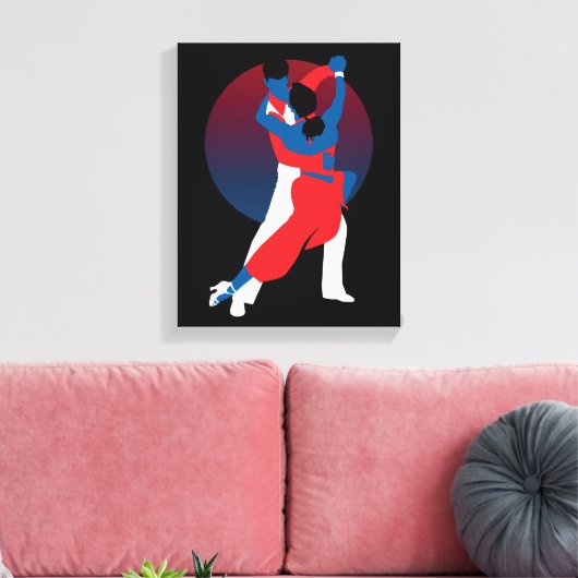 Silhouette voor rood en blauw dansen - Tango-danse Canvas Afdruk (Insitu (Woonkamer))