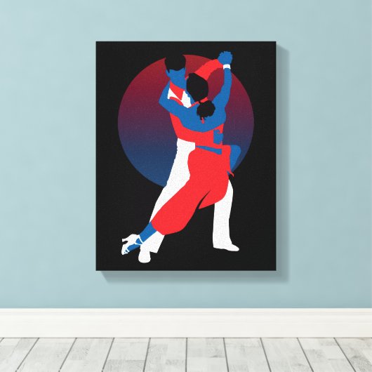 Silhouette voor rood en blauw dansen - Tango-danse Canvas Afdruk (Insitu (Houten vloer))