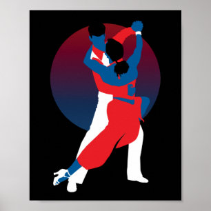 Silhouette voor rood en blauw dansen - Tango-danse Poster