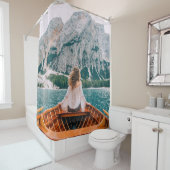 Silhouette Vrouw Alpine Lake Natuur Douchegordijn (In situ)