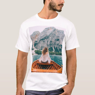 Silhouette Vrouw Alpine Lake Natuur T-shirt