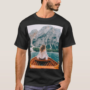Silhouette Vrouw Alpine Lake Natuur T-shirt