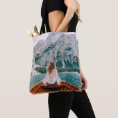 Silhouette Vrouw Alpine Lake Natuur Tote Bag (Dichtbij)