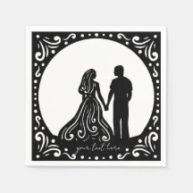 Silhouette Wedding Couple Black papieren servetten
