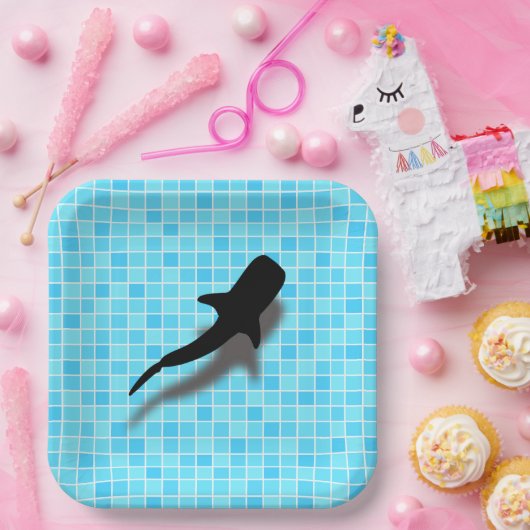 Silhouette Whale Shark in zwempool Papieren Bordje (Feest)