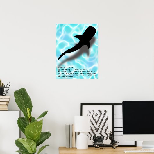 Silhouette Whale Shark met definitiestrand Poster (Thuiskantoor)