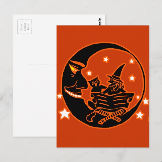  Silhouette Witch Cat en Moon Briefkaart (Voorkant / Achterkant)