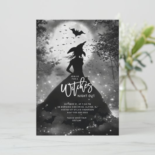 Silhouette Witch Halloween Party Uitnodiging (Staand voorkant)