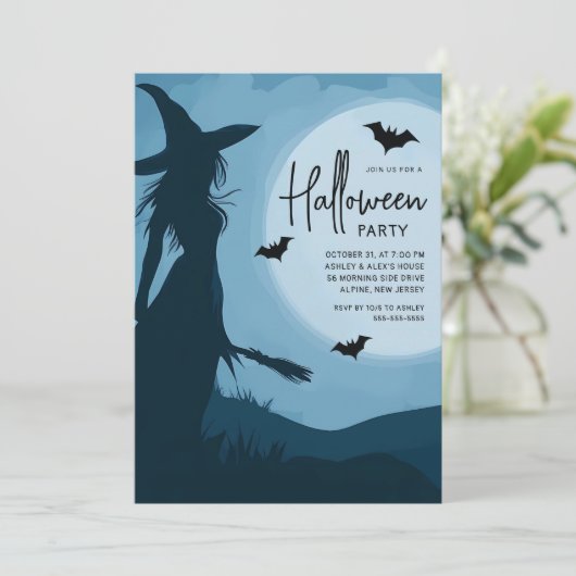 Silhouette Witch Halloween Party Uitnodiging (Staand voorkant)