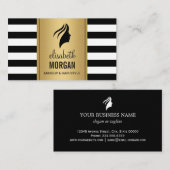 Silhouette Woman Face Gold Black White Stripes Visitekaartje (Voorkant / Achterkant)