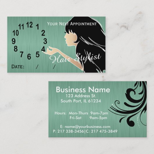 Silhouette Woman Hair Stylist Benoeming Afsprakenkaartje (Voorkant / Achterkant)