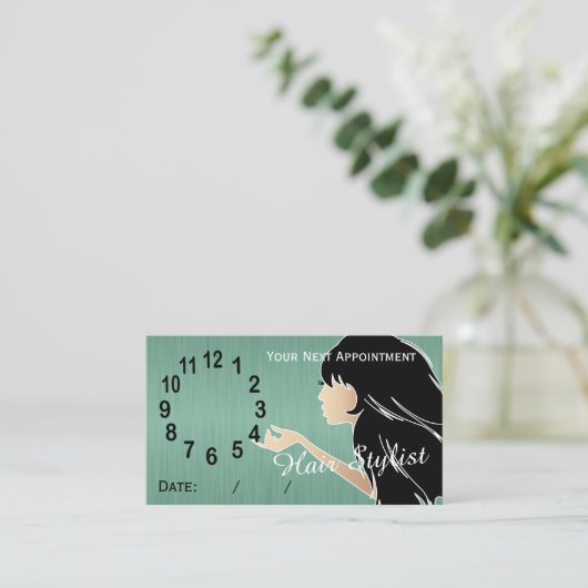 Silhouette Woman Hair Stylist Benoeming Afsprakenkaartje (Staand voorkant)