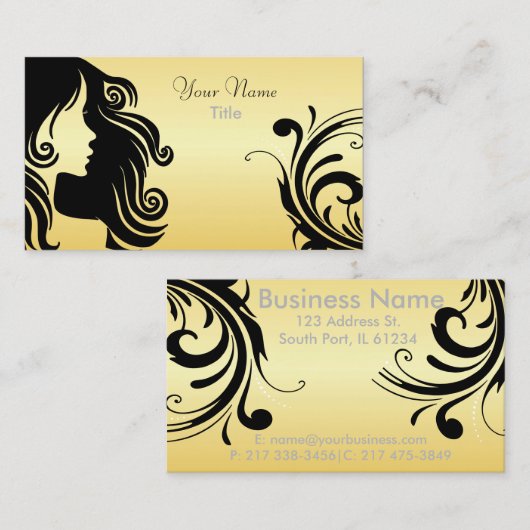 Silhouette Woman Hair Stylist - Geel Visitekaartje (Voorkant / Achterkant)