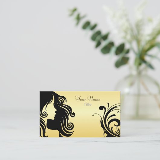 Silhouette Woman Hair Stylist - Geel Visitekaartje (Staand voorkant)
