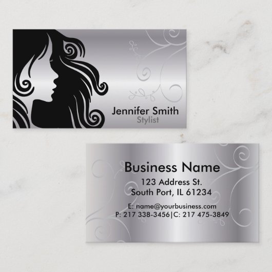 Silhouette Woman Hair Stylist Visitekaartje (Voorkant / Achterkant)
