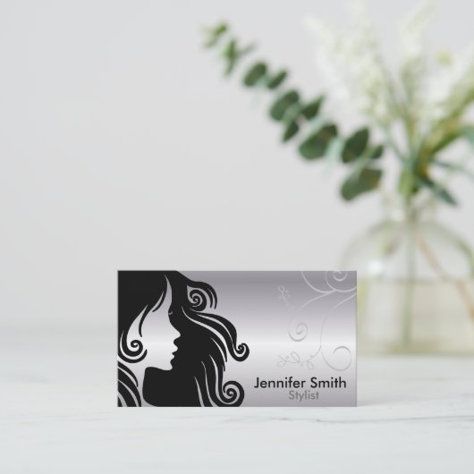 Silhouette Woman Hair Stylist Visitekaartje (Staand voorkant)