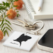 Silhouette Woman in Pet Personal Sleutelhanger (Voorkant Rechts)