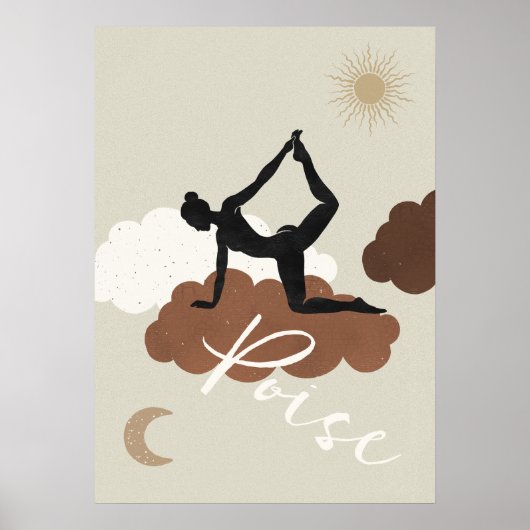 Silhouette yoga rekt wolken zonnesmaanpoise post poster (Voorkant)