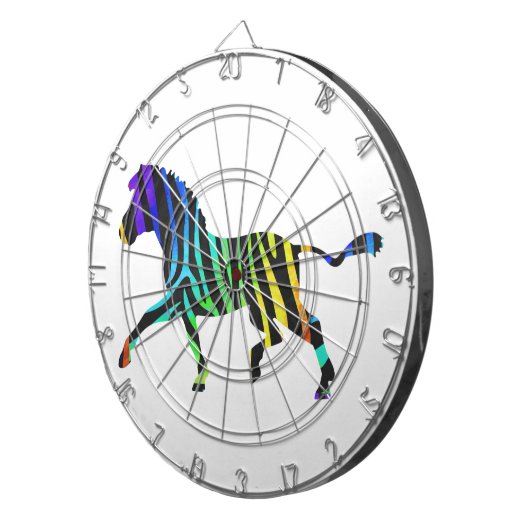 Silhouette Zebra Black en Rainbow Dartbord (Voorkant Rechts)