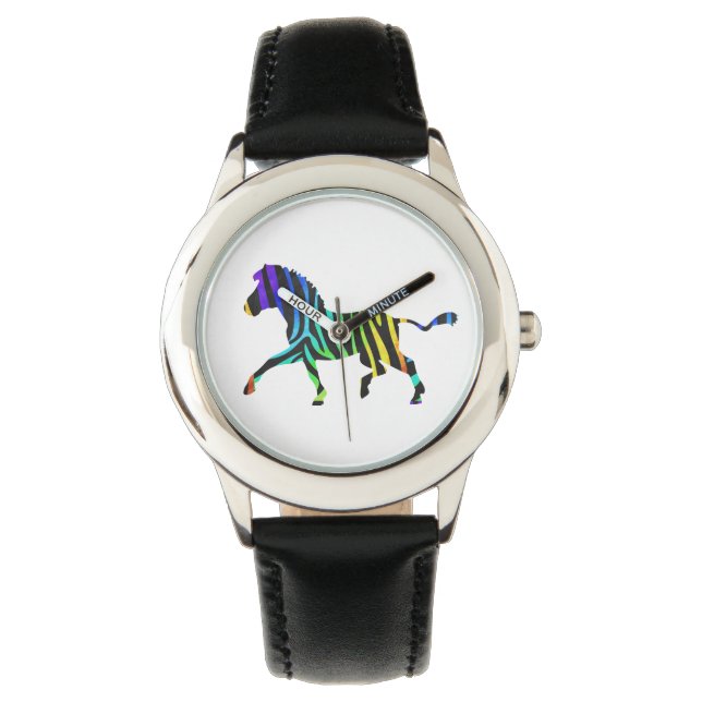 Silhouette Zebra Black en Rainbow Horloge (Voorkant)