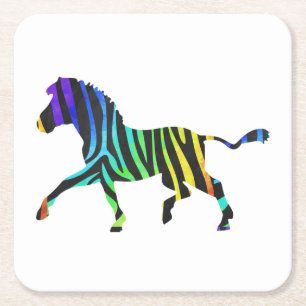 Silhouette Zebra Black en Rainbow Kartonnen Onderzetters