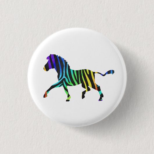 Silhouette Zebra Black en Rainbow Ronde Button 3,2 Cm (Voorkant)