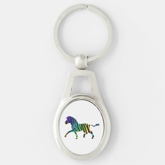 Silhouette Zebra Black en Rainbow Sleutelhanger (Voorkant)