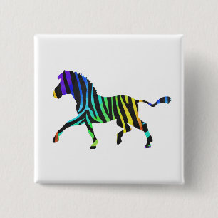 Silhouette Zebra Black en Rainbow Vierkante Button 5,1 Cm