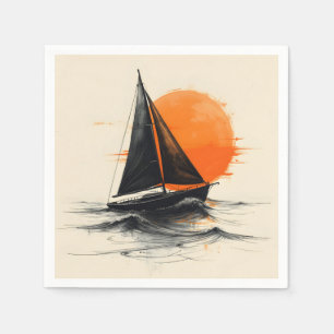 Silhouette zeilboot schets met Oranje zon Servet