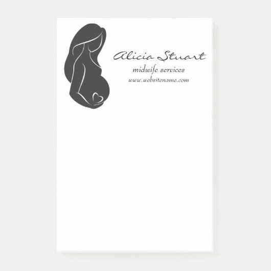 Silhouette Zwangere Vrouw Belly Heart Post-it® Notes (Voorkant)