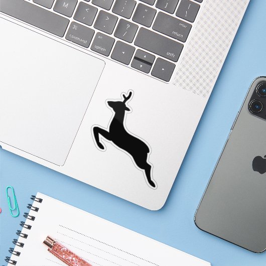 Silhouette (zwart en wit) deer Leaping Sticker (Laptop met iPhone)