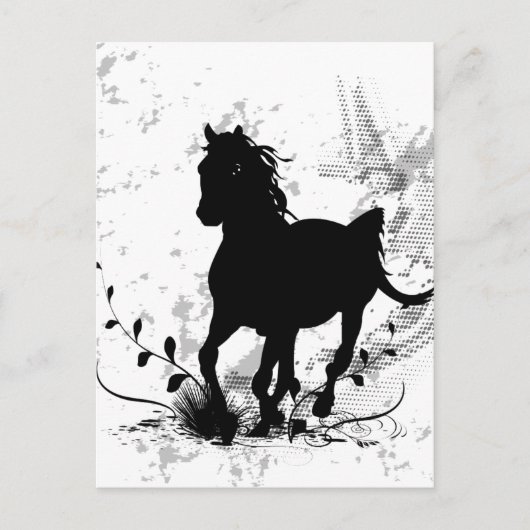 Silhouette, zwart paard briefkaart (Voorkant)