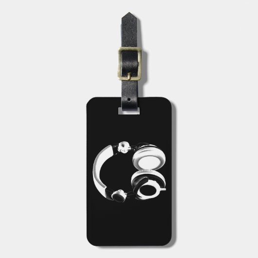 Silhouette (zwart-wit) hoofdtelefoon bagagelabel (Voorkant verticaal)