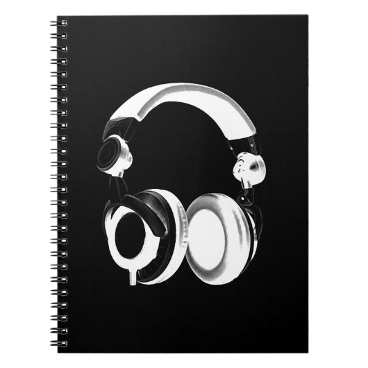 Silhouette (zwart-wit) hoofdtelefoon notitieboek (Voorkant)