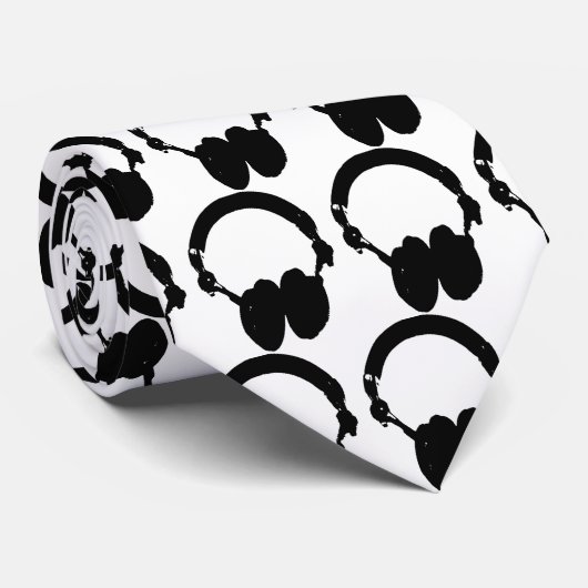 Silhouette (zwart-wit) hoofdtelefoon stropdas (Opgerold)